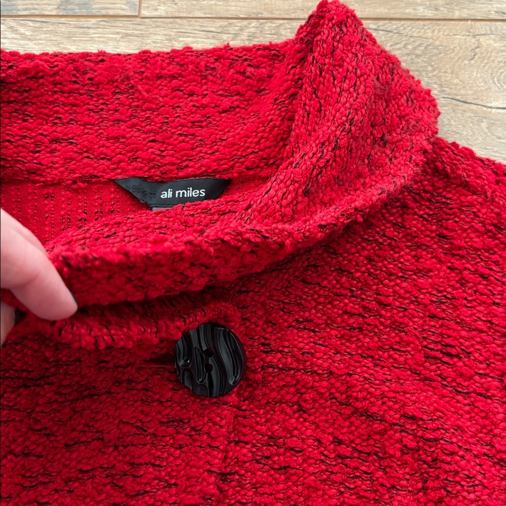 Ali Miles Red with Black Collared One Button Soft Shawl Cardigan Women’s Large - Picture 9 of 9